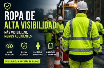 Ropa de alta visibilidad para prevenir accidentes laborales con trabajadores utilizando chaquetas reflectantes homologadas EN ISO 20471 en una obra.