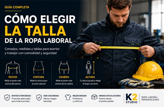 Guía para elegir la talla correcta de la ropa laboral con trabajador midiéndose el pecho con una cinta métrica.