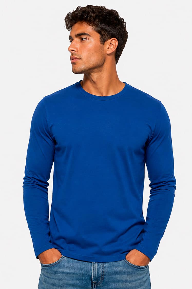 Camiseta de manga larga azul para hombre de algodón personalizada | K2Studio